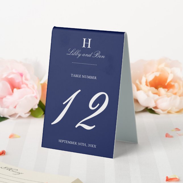 Trendy Navy & White Wedding Table Number Tent (In SItu (Wedding))
