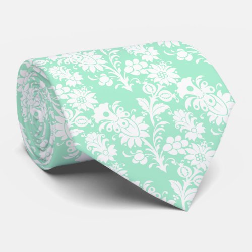 Trendy Neo Mint Floral Pattern Groomsmen Wedding Neck Tie