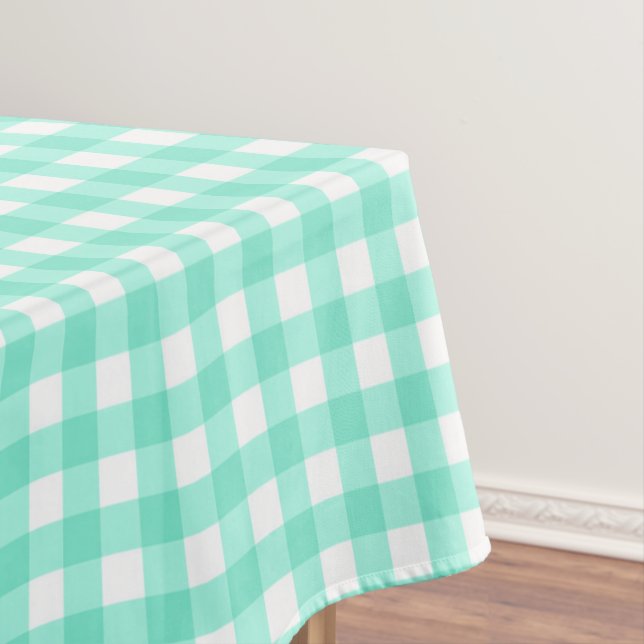 Trendy Neo Mint Gingham Checks Pattern Tablecloth (In Situ)