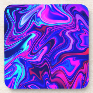 Trendy neon blue pink turquoise Abstract Beverage Coaster