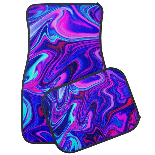 Trendy neon blue pink turquoise Abstract  Car Floor Mat (Set)
