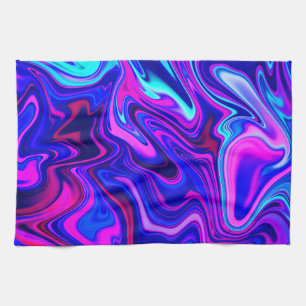 Trendy neon blue pink turquoise Abstract Kitchen Towel