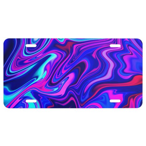 Trendy neon blue pink turquoise Abstract  License Plate