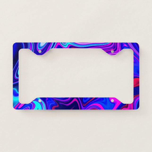 Trendy neon blue pink turquoise Abstract  License Plate Frame (Front)