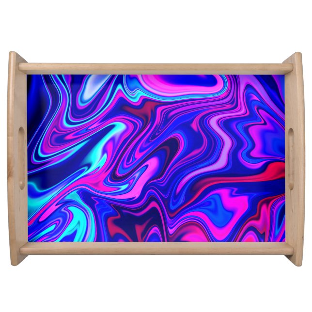 Trendy neon blue pink turquoise Abstract  Serving Tray (Front)