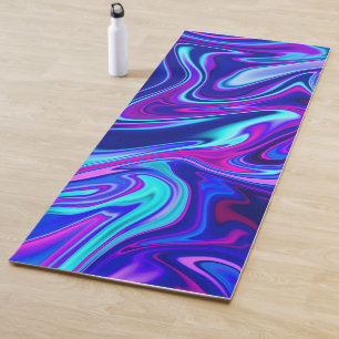 Trendy neon blue pink turquoise Abstract  Yoga Mat