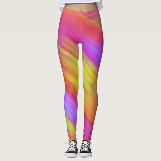 Trendy Neon Bright Red Pink Yellow Abstract  Leggings (Front)