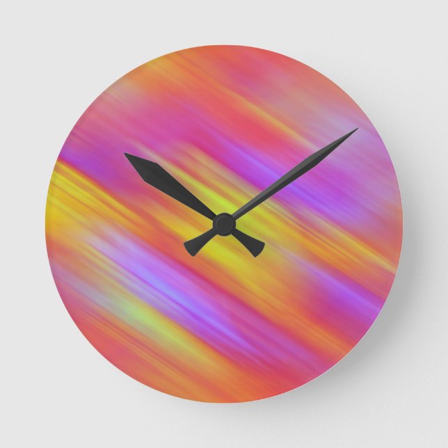 Trendy Neon Bright Red Pink Yellow Abstract  Round Clock (Front)