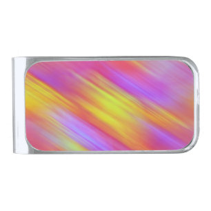 Trendy Neon Bright Red Pink Yellow Abstract Silver Finish Money Clip