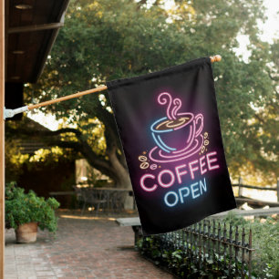 Trendy Neon Cafe Coffee Open Blue Pink Black      House Flag