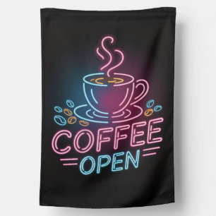 Trendy Neon Cafe Coffee Open Blue Pink Black      House Flag
