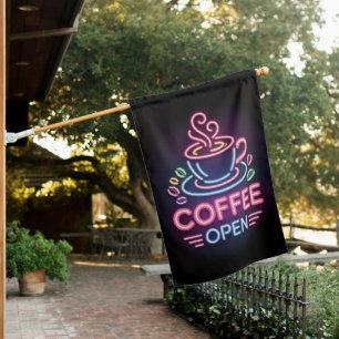 Trendy Neon Cafe Coffee Open Blue Pink Black      House Flag