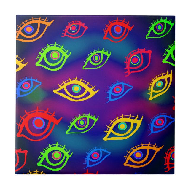 Trendy Neon Colorful Eyes Pattern Ceramic Tile (Front)