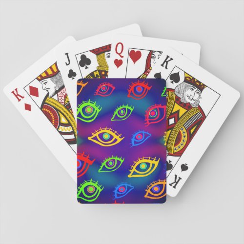 Trendy Neon Colorful Eyes Pattern  Poker Cards