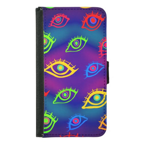 Trendy Neon Colorful Eyes Pattern  Samsung Galaxy S5 Wallet Case