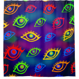 Trendy Neon Colorful Eyes Pattern Shower Curtain