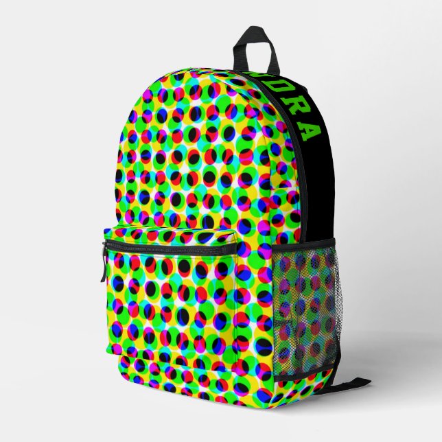 Trendy Neon Colorful Geometric Circle Lights Name  Printed Backpack (Back Corner Right)