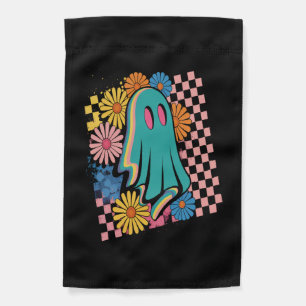 Trendy Neon Floral Ghost Halloween Garden Flag