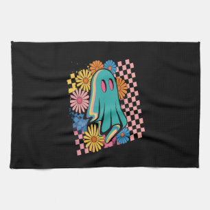 Trendy Neon Floral Ghost Halloween Kitchen Towel