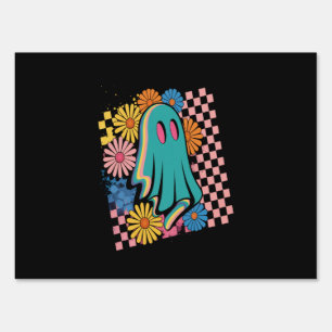 Trendy Neon Floral Ghost Halloween Sign