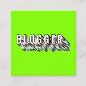 Trendy Neon Green 3d Typography Blogger Minimal Square Business Card by moodii at Zazzle