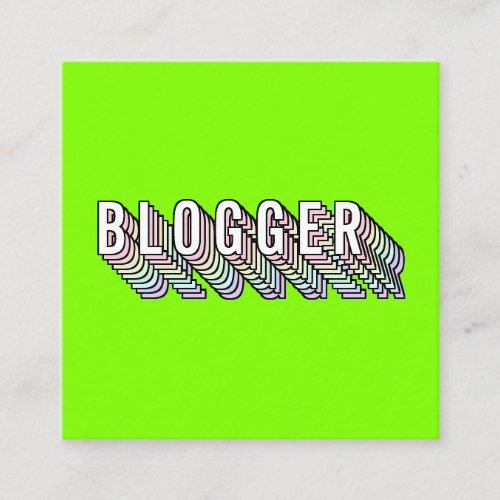 Trendy neon green 3d typography blogger minimal square business card