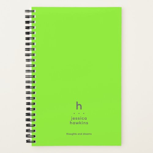 Trendy Neon Green Modern Monogram Notebook