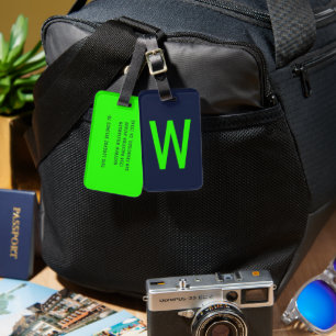 Trendy Neon Green Monogram Luggage Tag