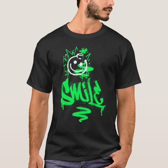Trendy Neon Green Street Graffiti Smile Emoji T-Shirt (Front)