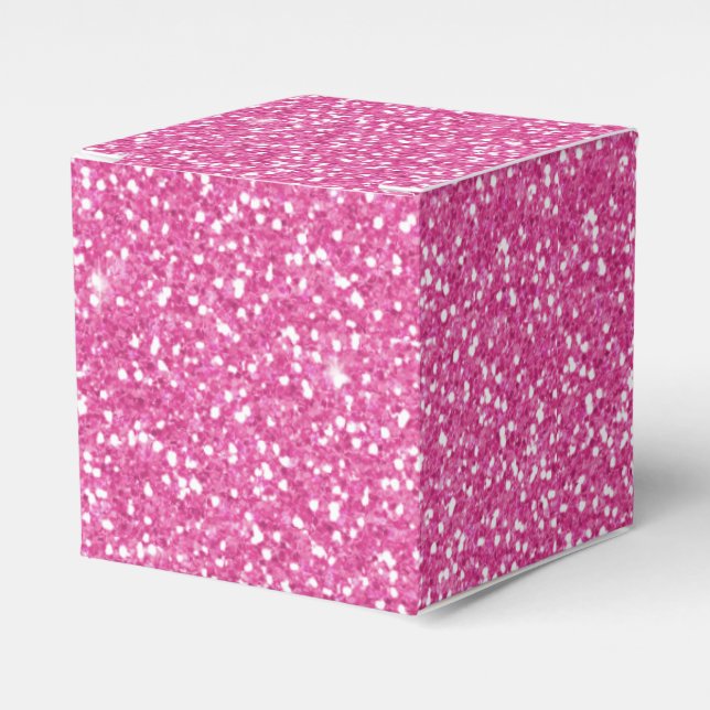 Trendy Neon Hot Pink Glitter Favor Boxes (Front Side)