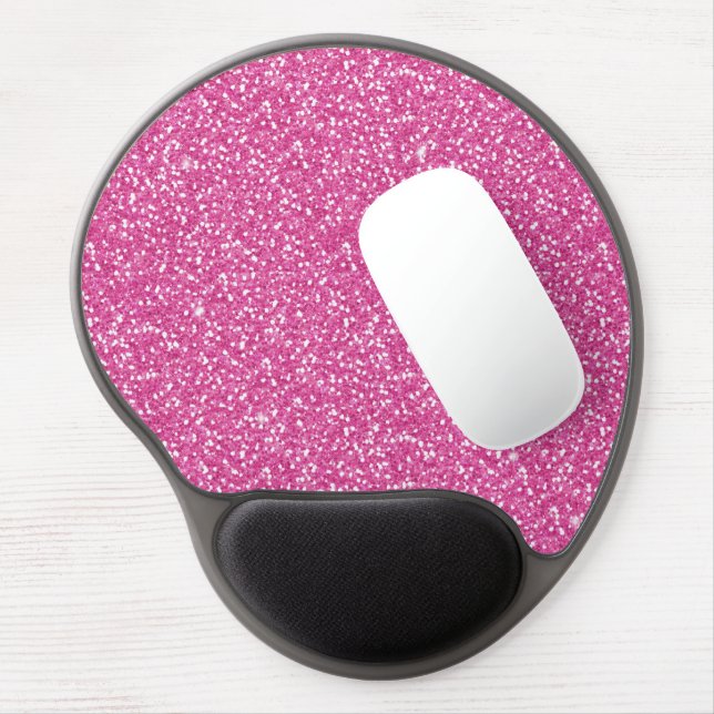 Trendy Neon Hot Pink Glitter Gel Mouse Pad (Left Side)
