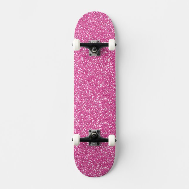 Trendy Neon Hot Pink Glitter Skateboard Deck (Front)