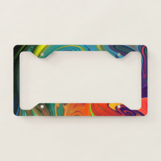 Trendy neon orange red blue green Abstract Pattern License Plate Frame