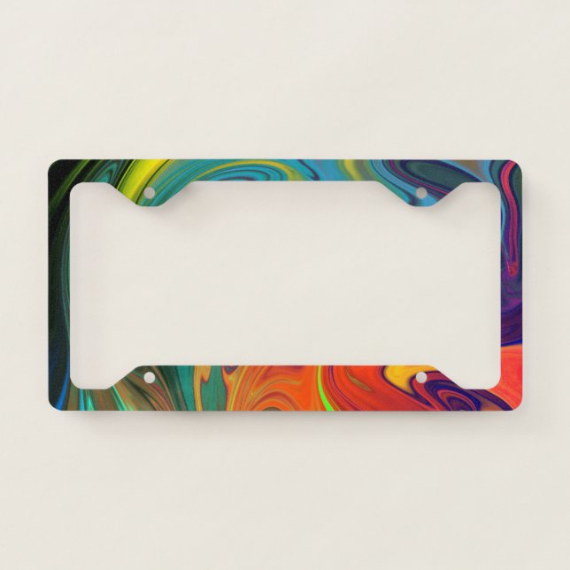 Trendy neon orange red blue green Abstract Pattern License Plate Frame (Front)