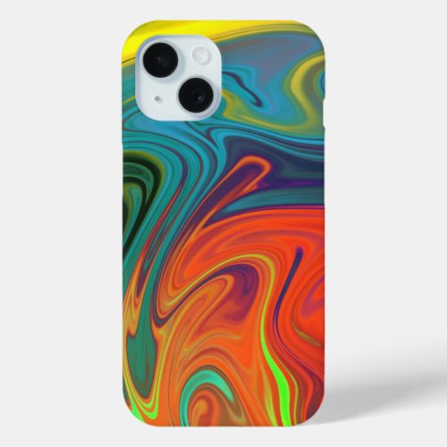 Trendy neon orange red blue yellow green Abstract  iPhone 15 Case