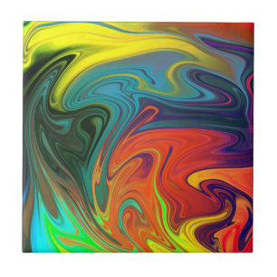 Trendy neon orange red blue yellow green Abstract Ceramic Tile