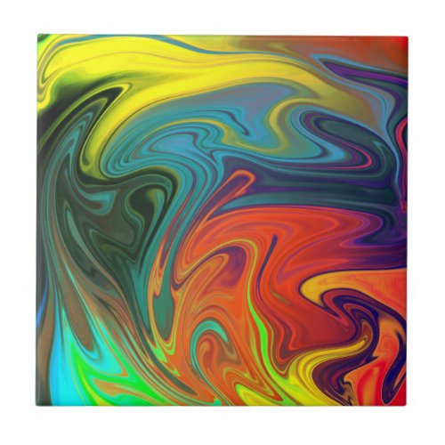 Trendy neon orange red blue yellow green Abstract  Ceramic Tile