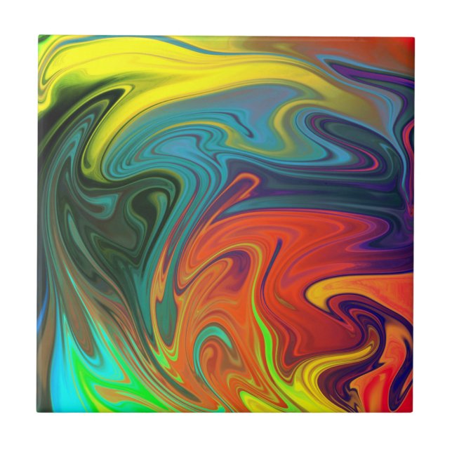 Trendy neon orange red blue yellow green Abstract  Ceramic Tile (Front)