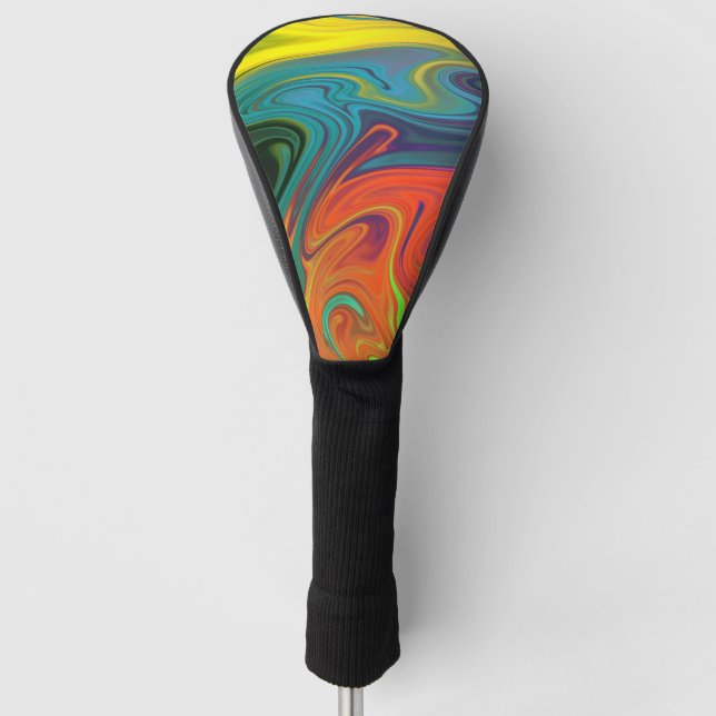 Trendy neon orange red blue yellow green Abstract  Golf Head Cover (Front)
