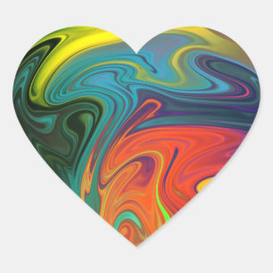 Trendy neon orange red blue yellow green Abstract  Heart Sticker