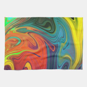 Trendy neon orange red blue yellow green Abstract  Kitchen Towel