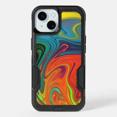 Trendy neon orange red blue yellow green Abstract  iPhone 15 Case