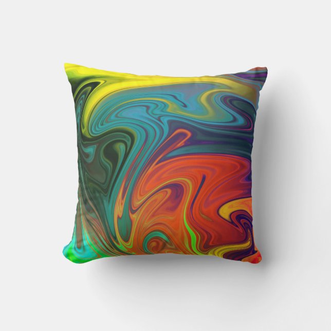 Trendy neon orange red blue yellow green Abstract  Throw Pillow (Front)