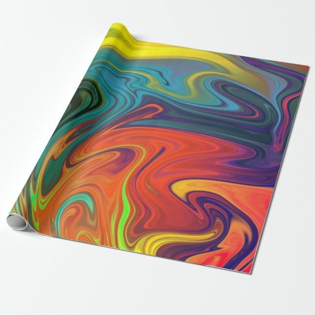Trendy neon orange red blue yellow green Abstract  Wrapping Paper (Unrolled)