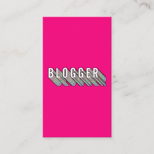 Trendy neon pink 3d typography blogger minimal business card