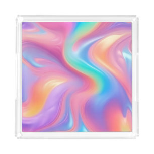 Trendy neon Pink Blue green abstract waves Acrylic Tray