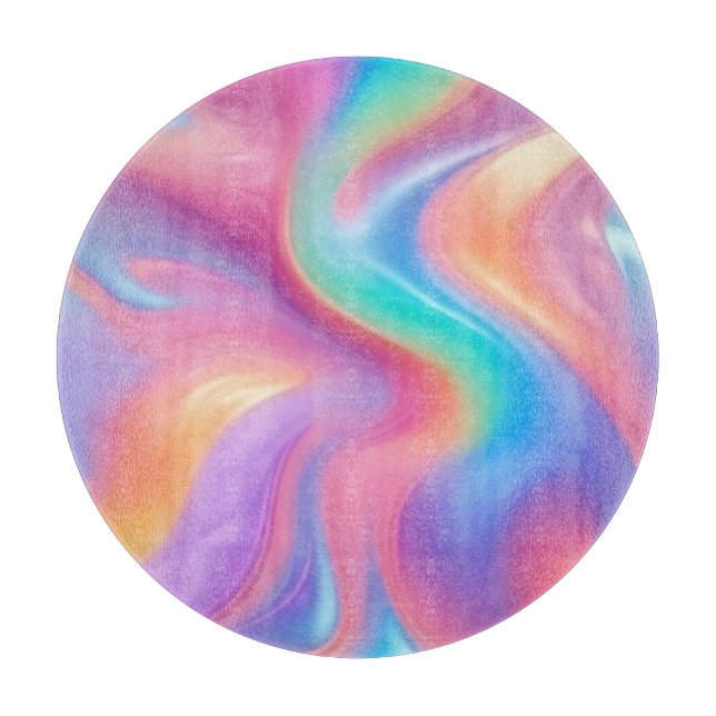 Trendy neon Pink Blue green abstract waves  Cutting Board (Front)