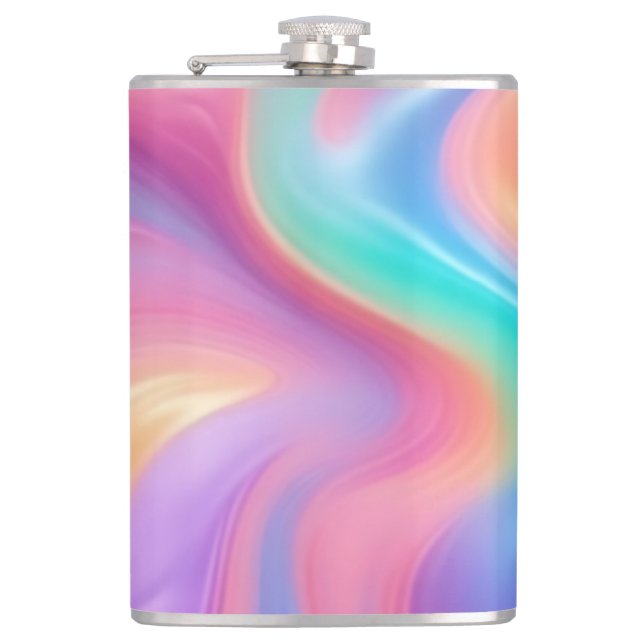 Trendy neon Pink Blue green abstract waves  Flask (Front)