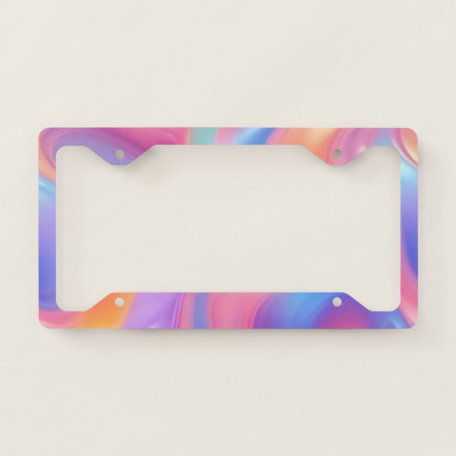 Trendy neon Pink Blue green abstract waves  License Plate Frame (Front)