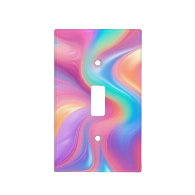 Trendy neon Pink Blue green abstract waves  Light Switch Cover (Front)